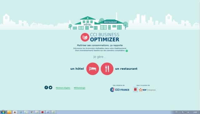 Home page de l'application CCI Business Optimizer.