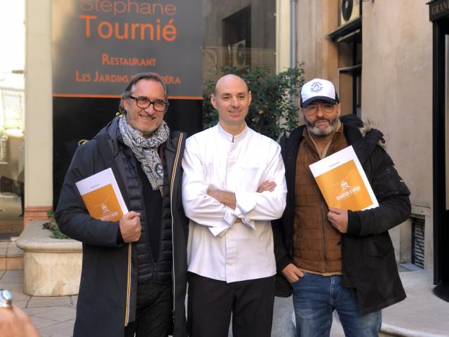 Quartier d'Hiver, nouveau restaurant d'altitude à Peyragudes, le Chef étoilé Stéphane Tournié entouré de ses 2 associés, Thierry De Laparre et Eric Boussemart