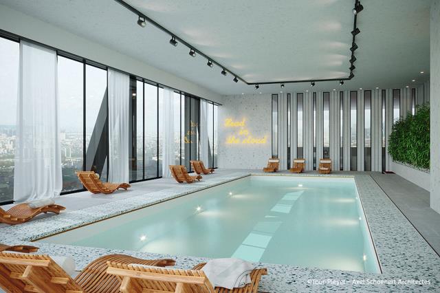 La piscine située au 40e étage du futur H4 Hotel Wyndham Paris Pleyel. 