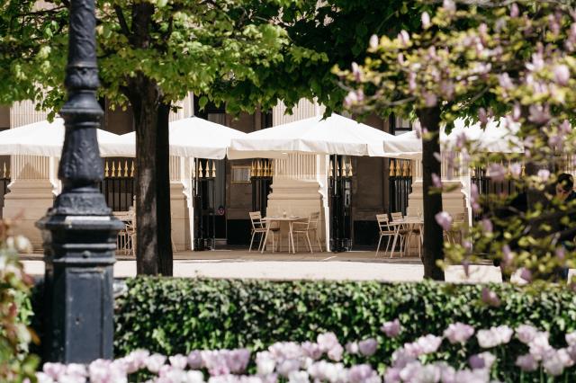 Aux beaux jours, le restaurant étoilé dispose d'une terrasse dans les jardins du Palais Royal.