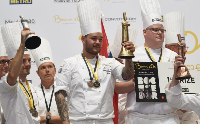 Le podium du Bocuse d'or Europe à Turin  ; Norvège, Suède, Danemark.