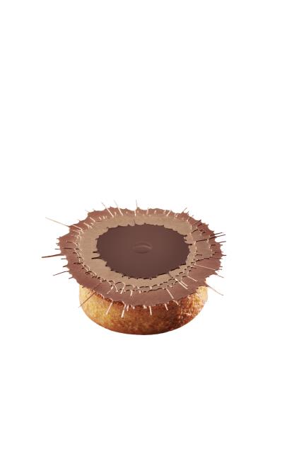 L'Eclat : pâte sablée à la noisette, biscuit chocolat, crémeux au chocolat noir, mousseux chocolat au lait, praliné coulant à la noisette.