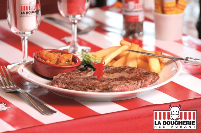 Assiette type d'une entrecôte « persillée ».