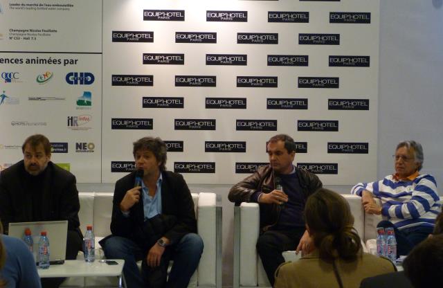 Quelques membres de l'association sur Equip'Hôtel : Rémy Lucas, directeur de Cate Marketing, Sébastien Ripari, consultant du Bureau d'étude gastronomique Sébastien Ripari, Robert Petit, président du Leaders Club France, et Daniel Majonchi, président du Le