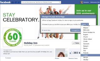 La page Facebook d'Holiday Inn Europe surfe sur les nouvelles fonctionnalités des pages régionales