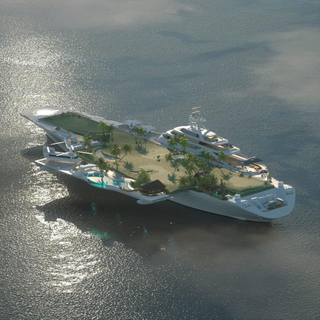 Le projet, porté par le studio Mitsi, prévoit la création d'un golf neuf trous sur le pont de l'ancien porte-avions Foch.