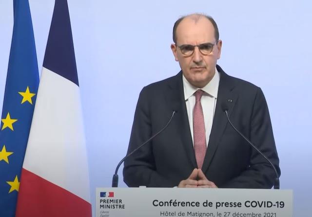 Conférence de presse de Jean Castex le 27 décembre. Le Gouvernement a décidé de ne pas imposer de couvre-feu pour le 31 décembre.