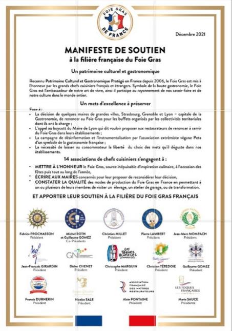 Manifeste de soutien à la filière française du foie gras