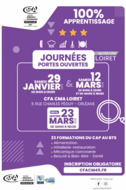 Portes ouvertes au CFA Loiret les 29 janvier,  12 et é' mars