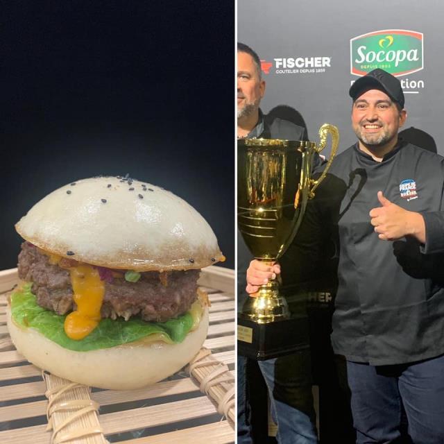 Le chef Christophe Boyer et son Bao Xa Burger.