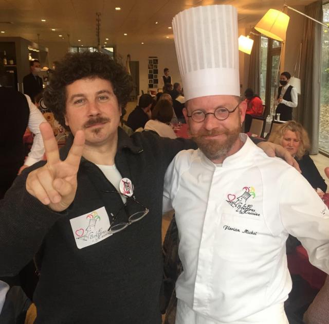 Florian Michel (Académie culinaire de France,  Cuisinier de la République Française,  Ambassadeur 'Les enfants cuisinent'  - Membre : 'Les bouffons de la cuisine'  Ambassadeur 'semaine du goût' 2020 et Romain Collucci (fils de Coluche)