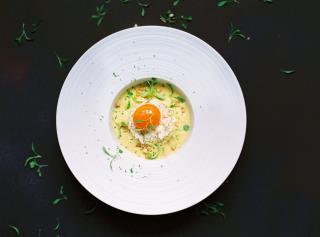Laksa de crabe, oeuf confit.