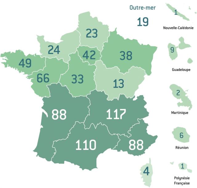 Répartition géographique des nouveaux labellisés Clef Verte.