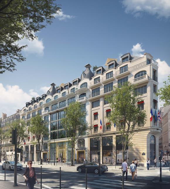 Vue d'architecte de la façade de l'hôtel Kimpton St Honoré Paris.