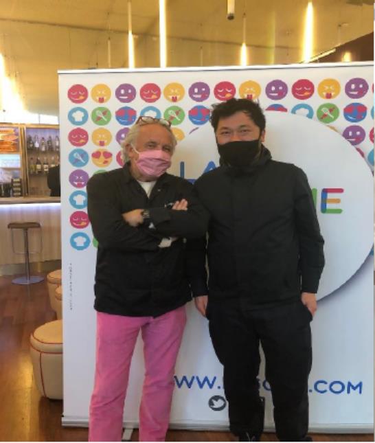 Daniel  Mercier ( pantalon rose )  chocolatier, engagé dans une démarche cacao durable, le Chef Pierre Sang ( les 2 sont venus témoigner de leur parcours et engagements)