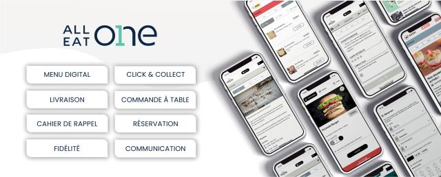 WebApp d'All Eat One, une solution digitale qui permet d'aider les restaurateurs avec le clic and collect, la livraison, et qui propose plein d'autres outils.