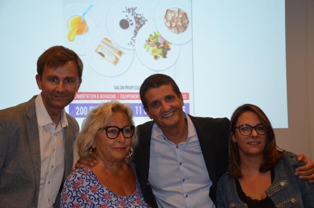 De gauche à droite, Arnaud Leclerq, commissaire général du salon, Danièle Chavant, présidente de l'Umih38, Patrick Mérenchole, fondateur de PM Expo et Nadège Perrin (agence Digimiam) partenaire commication.