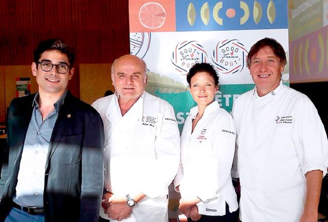 De g à d : Romain Vidal (MR le Sully à Paris), Théo Mansi (AFMR PACA et MR L'Auberge de Théo à Nice), Fanny Rey (Marraine de l'édition et MR L'Auberge de Saint-Rémy de Provence) et Alain Fontaine (AFMR Ile-de-France et MR restaurant le Mesturet à Paris)