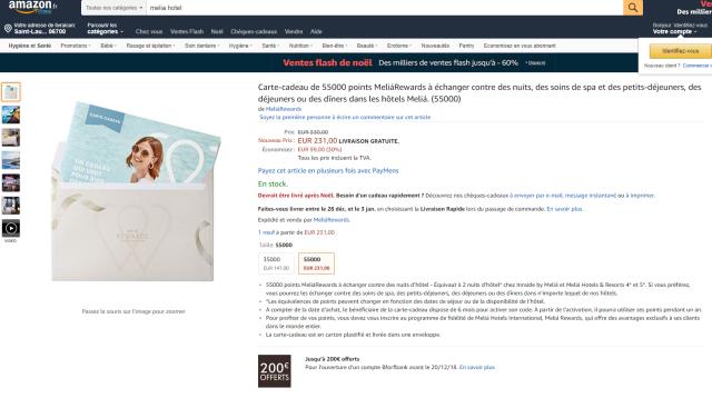 L'offre Melia Hotels sur Amazon