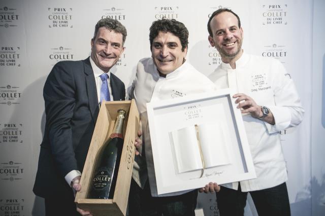 Olivier Charriaud, Directeur Général de Champagne Collet, Mauro Colagreco, lauréat 2018 et Greg Marchand, lauréat 2017.