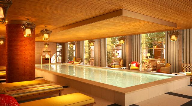 Vue d'architecte de la piscine du futur hôtel Mondrian Bordeaux.