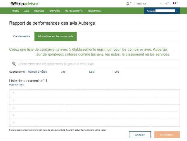 Créez votre liste de concurrents sur votre espace propriétaire