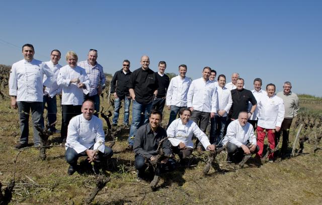 Quelques chefs de l'association Tables & Saveurs de Bretagne réunis dans le vignoble du muscadet