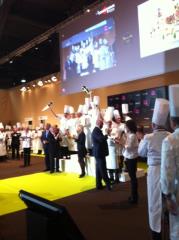 Le podium du Bocuse d'Or Europe Orjan Johannssen (1), Adam Dahlberg (2) et Jeppe Foldager (3).