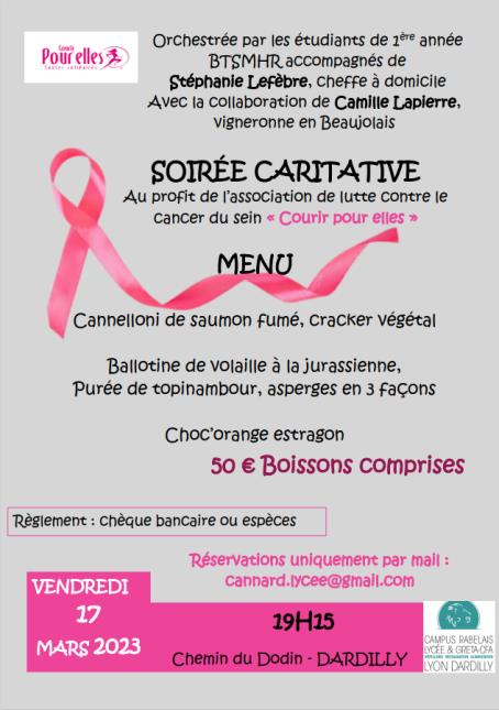 Soirée caritative au profit de l'association 'Courir pour elles' le 17 mars