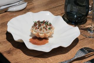 Tartelette shitaké, ail noir et pakchoï. Une recette de Nathan CretneyTartelette shitaké, ail noir...
