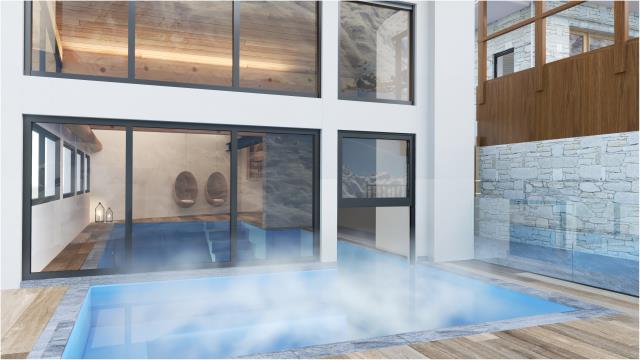Piscine intérieure et extérieure de L'Ours Hotel, aux Ménuires.