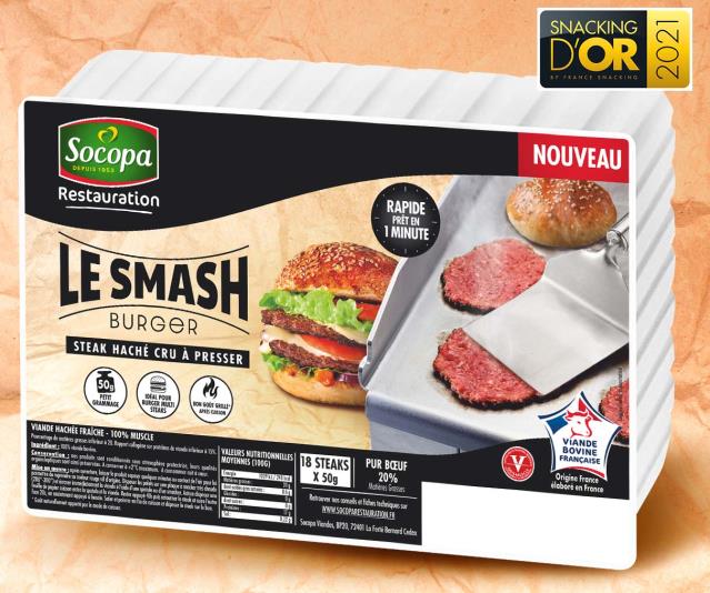 Le Smash de Socopa Restauration, des steaks de 50 g pour réaliser des burgers version XXL.