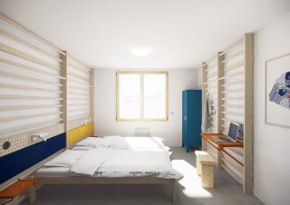 Une chambre double du futur UCPA Sport Station Paris Hostel.
