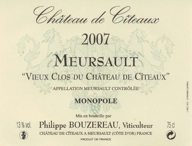 Meursault Vieux Clos : AOC communale avec mention d'un climat non classé en 1er ou grand cru.