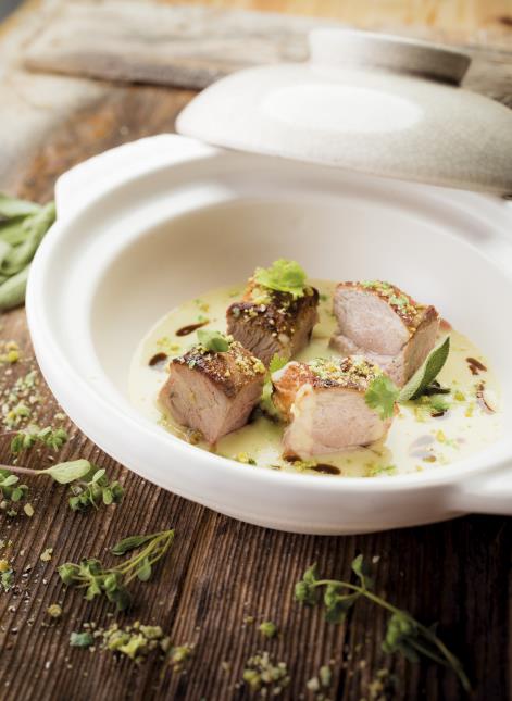 Mijoté de porc au wasabi, condiment cresson