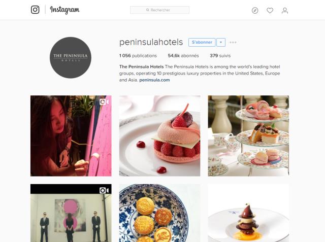 La page Instagram du groupe Peninsula Hotels.