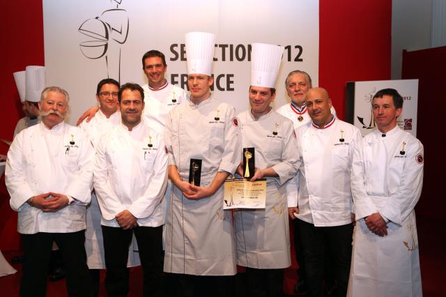 De gauche à droite  : André Auduy, David Malard, Michel Sarran, Arnaud Nicolas, Sébastien Rein, Gilles Grasteau, Joël Mauvigney, Frédéric Anton, Pascal Le Hech