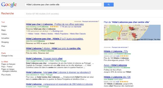 Le Pay Per Click fait ressortir des établissements ne correspondant pas toujours aux critères de recherche, comme ce lien vers un hôtel 5 étoiles...