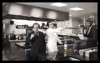 Yannick Alléno avec Pierre et Noé Murton de chez Yquem.