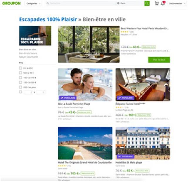 Exemples de packages sur Groupon.