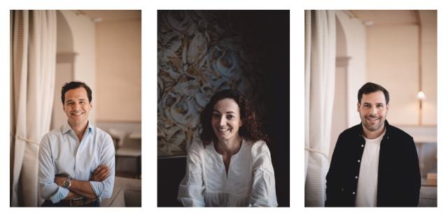De gauche à droite : Brice de Puymorin, Emmanuelle Pochat et Julien Kiefer, cofondateurs de Ginto Hotels.