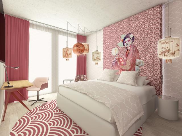Une chambre à la décoration japonisante.