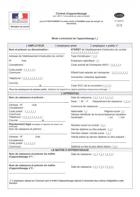 La procédure d'enregistrement du contrat d'apprentissage est remplacé par une procdéure de dépôt
