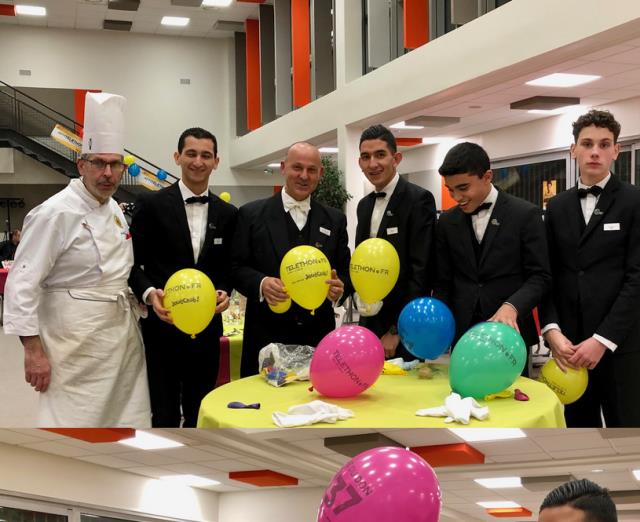 élèves bénévoles du lycée François Rabelais, dont Nicolas, Brahim et Raïd, avec Emmanuel Fournus