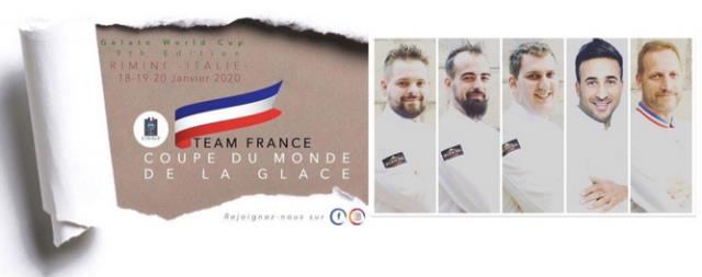 De gauche à droite : Franck Fouchereau - Chef de production chez Alain Chartier, MOF glacier et Champion du Monde, à Vannes / Yoann Hasselbein - glacier chez NESS à Fréjus / Adrien Lamy, Responsable de Production Chocolaterie LAMY à Brive /  Nabil Moudni,