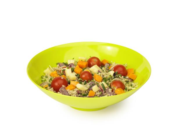 Au-delà de la salade, Ankka a ajouté des céréales, des légumes, des pâtes comme 'base' : il s'agit ici d'une salade de quinoa.