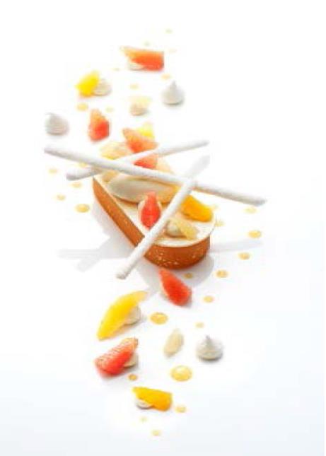 Cream Cheese en espuma à la vanille et en sorbet au parfum de main de bouddha fraîcheur d'agrumes.
