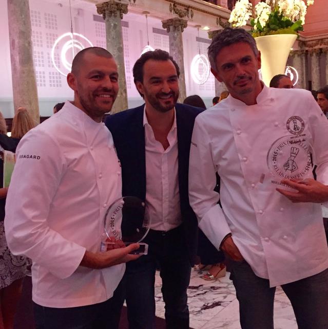 Benoit Couvrand, Cyril Lignac et Christophe Adam lors de la remise des Prix d'Excellence des Relais Desserts.