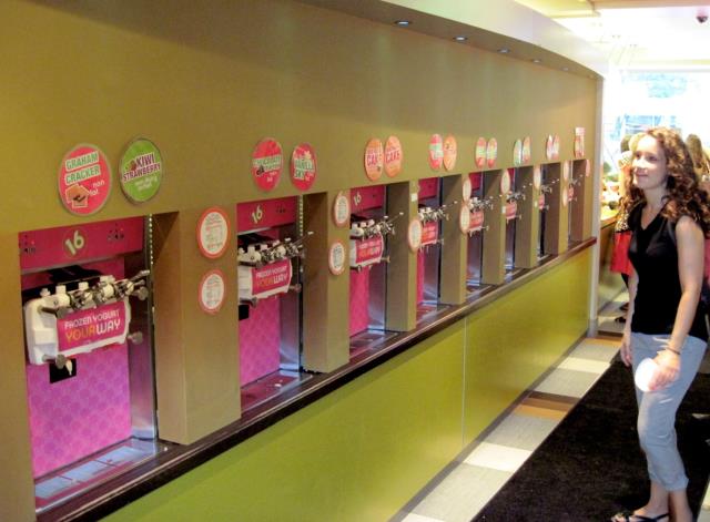 16 handles, bar à yaourt glacé en libre service pour l'implication client.