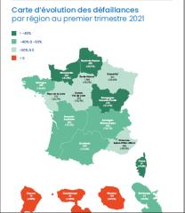La carte de France des défaillances au 1er trimestre.